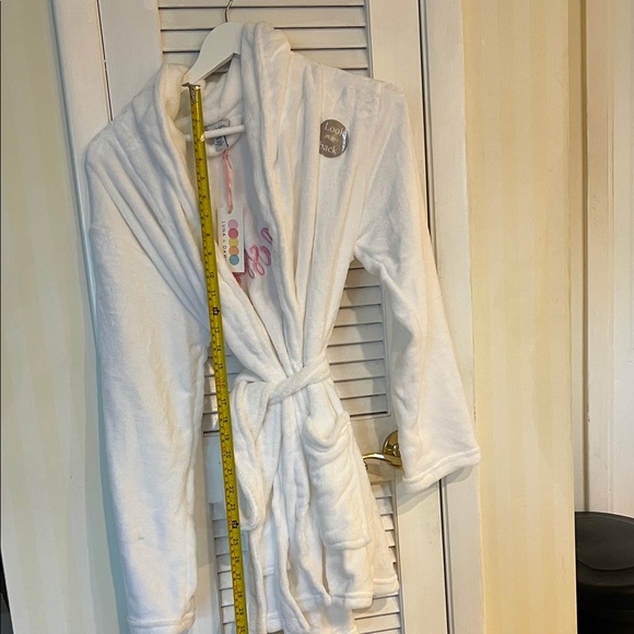 Soft White Medium Plush Bathrobe with Pink Embroidery Blessed - Picture 5 of 7